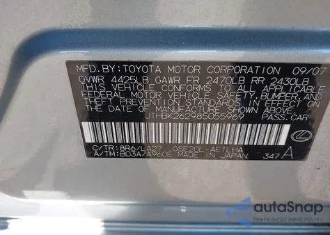 2008 Lexus Is 250 z USA, uszkodzony, nr VIN JTHBK262985055969